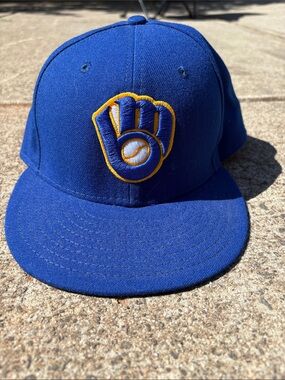 New Era Royal Blue Milwaukee Brewers Fitted Hat with Yellow Logo